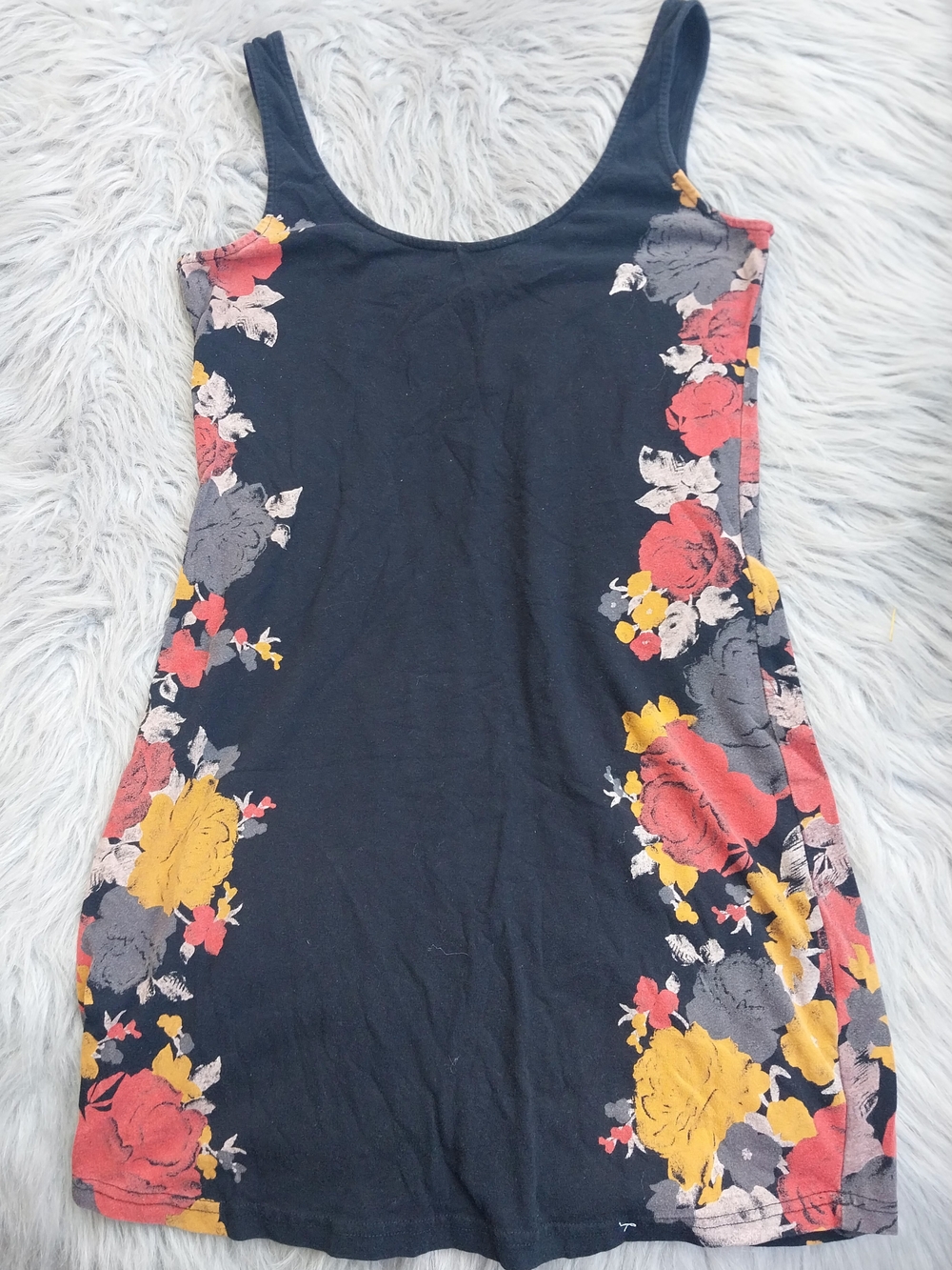 Volcom Black Tank Dress with Red & Yellow Floral Sides